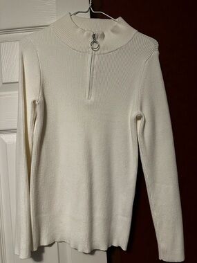 Ribbed Mock Neck Zip-Front Women's Top in White